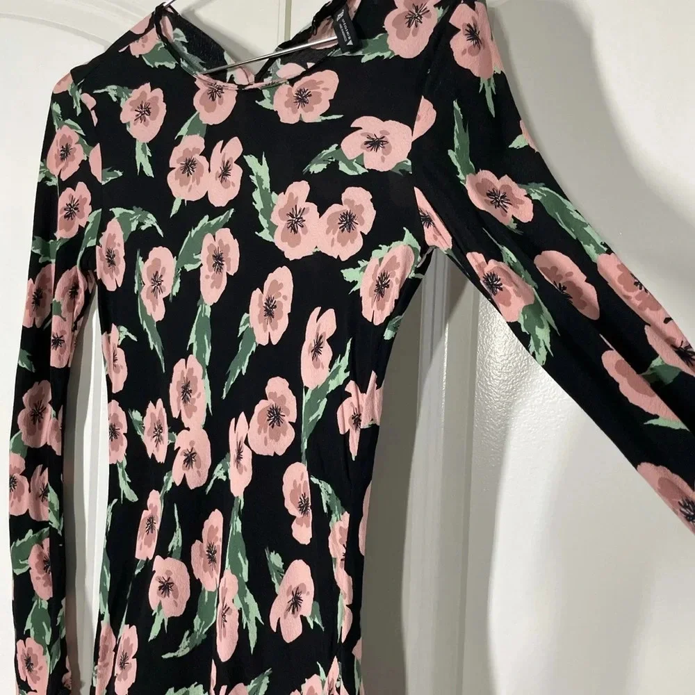 Zara Floral Long Sleeves Bias Cut Dress size S - Picture 6 of 9